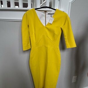 Victoria Beckham Yellow Sheath Dress with Plunge Neckline